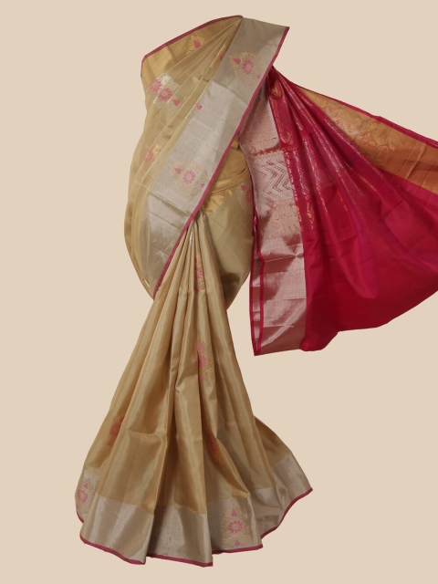 

Pothys Cream-Coloured Pure Silk Woven Design Kanjeevaram Saree
