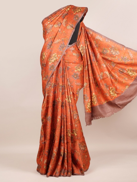 

Pothys Orange Pure Silk Printed Tussar Saree