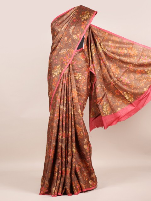 

Pothys Brown & Pink Pure Silk Printed Tussar Saree