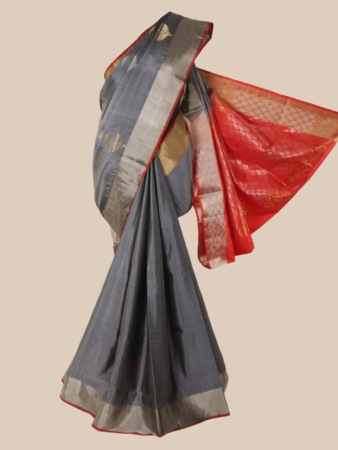 

Pothys Grey & Red Pure Silk Woven Design Kanjeevaram Saree