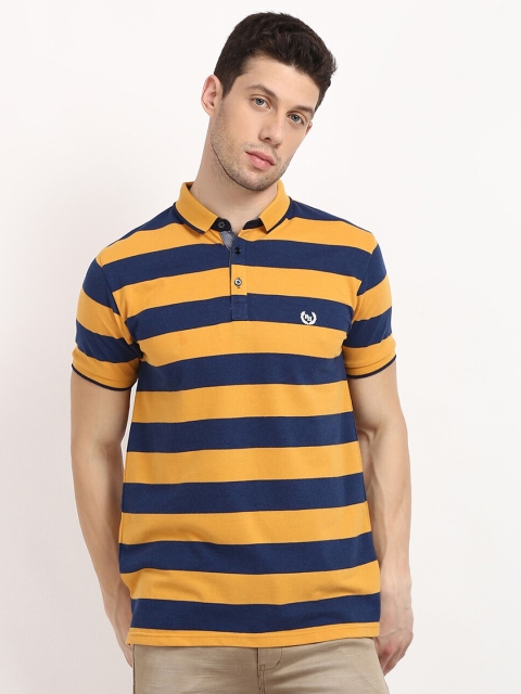 

V2 Value & Variety Men Mustard Striped Mandarin Collar T-shirt