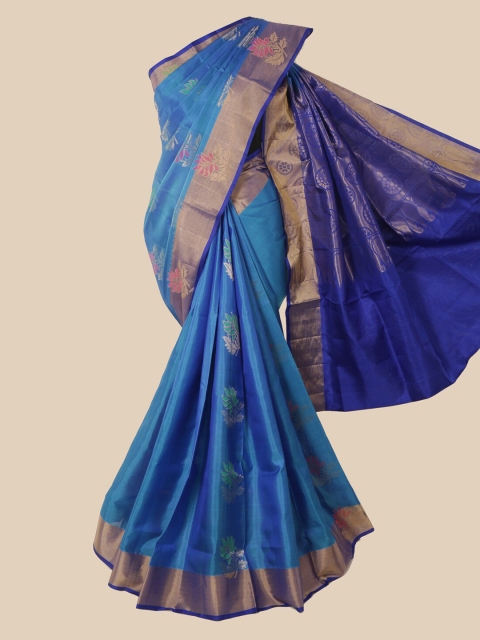 

Pothys Blue & Gold-Toned Pure Silk Woven Design Kanjeevaram Saree