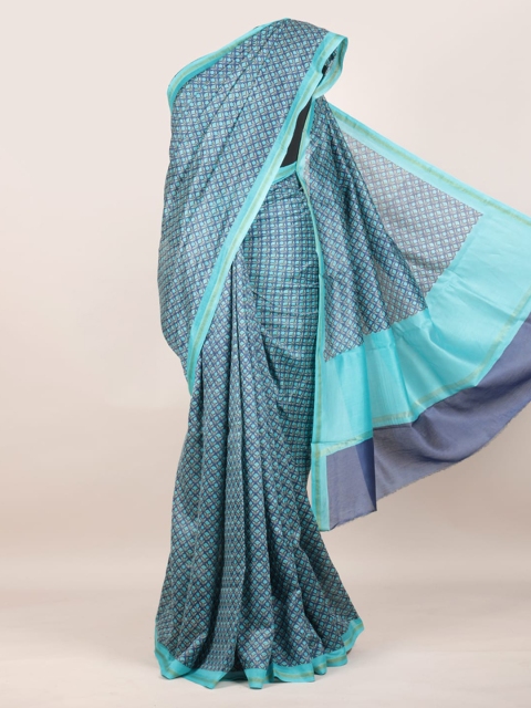

Pothys Blue Pure Cotton Printed Chanderi Saree