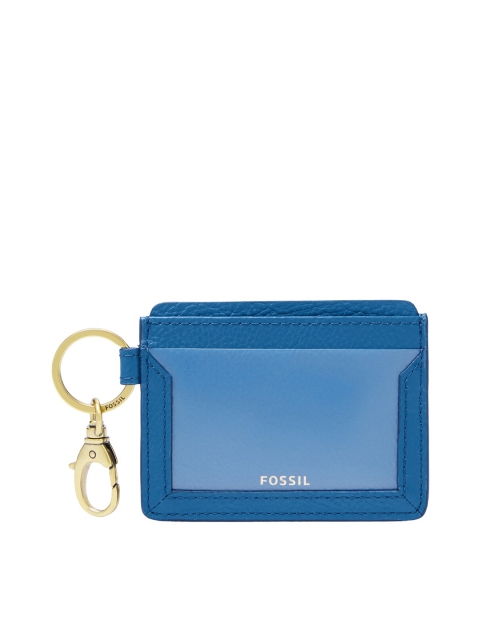 

Fossil Women Blue Textured Leather Card Holder