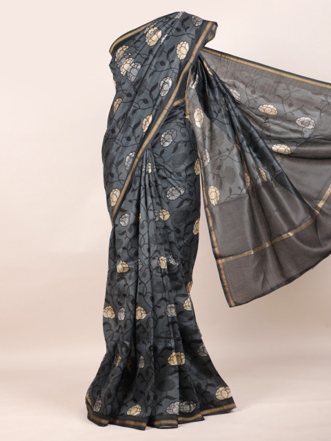 

Pothys Grey Pure Cotton Printed Chanderi Saree
