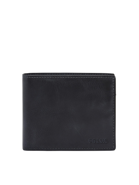 

Fossil Men Navy Blue Solid Leather Two Fold Wallet