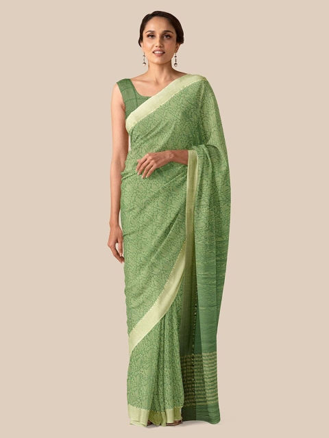 

Taneira Green Ethnic Motifs Zari Pure Georgette Saree