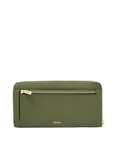 

Fossil Green & Gold-Toned Textured Logan Leather Purse Clutch