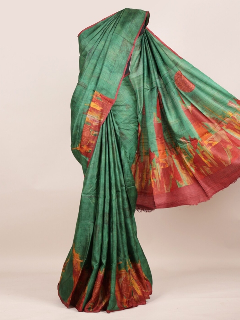 

Pothys Green Pure Silk Solid Tussar Saree
