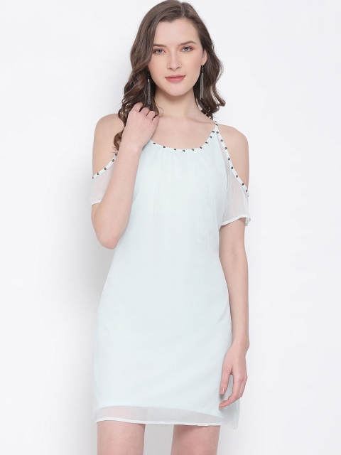 

LY2 Blue Chiffon Cold-Shoulder Sheath Dress