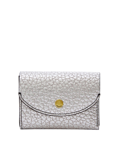 

Fossil Women Silver-Toned Textured Leather Three Fold Wallet