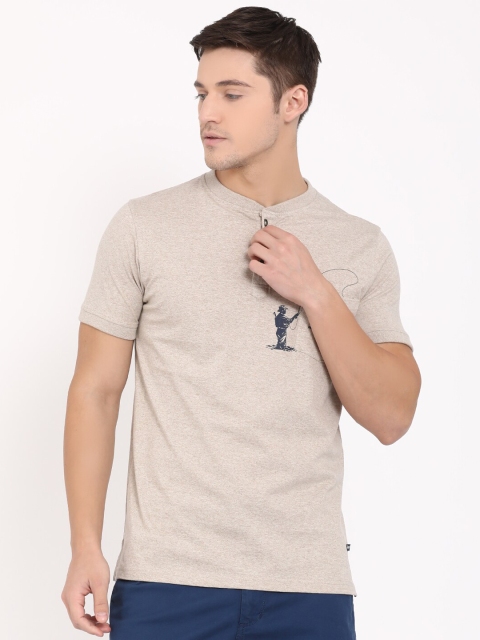 

t-base Men Beige Henley Neck T-shirt