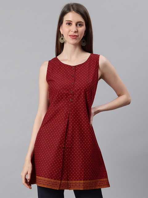 

Janasya Maroon & Yellow Printed Tunic