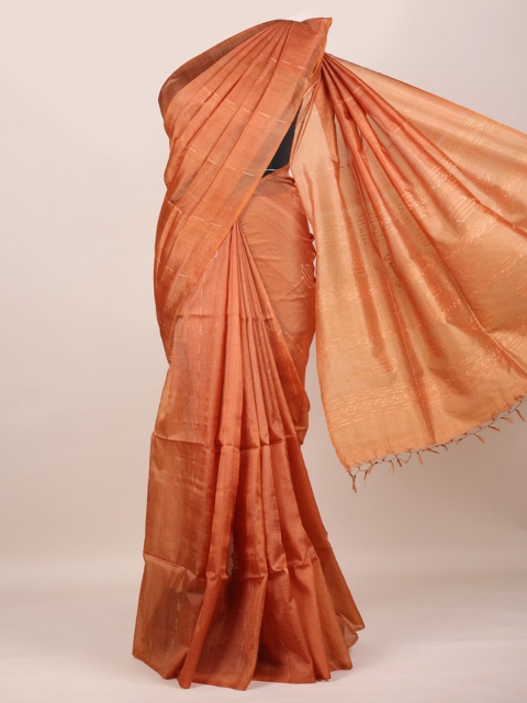 

Pothys Orange Pure Silk Saree Tussar
