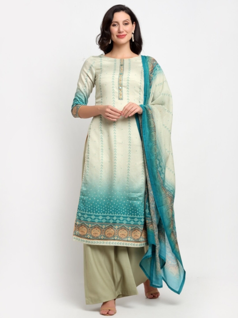 

Stylee LIFESTYLE Beige & Green Pure Cotton Unstitched Dress Material