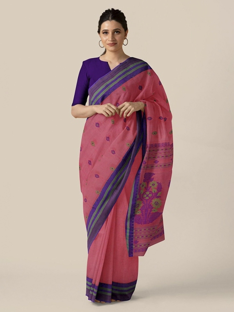 

Taneira Pink Ethnic Motifs Pure Cotton Saree