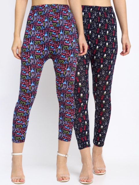 

NEUDIS Women Pack Of 2 Abstract Printed Skinny-Fit Ankle-Length Leggings, Navy blue
