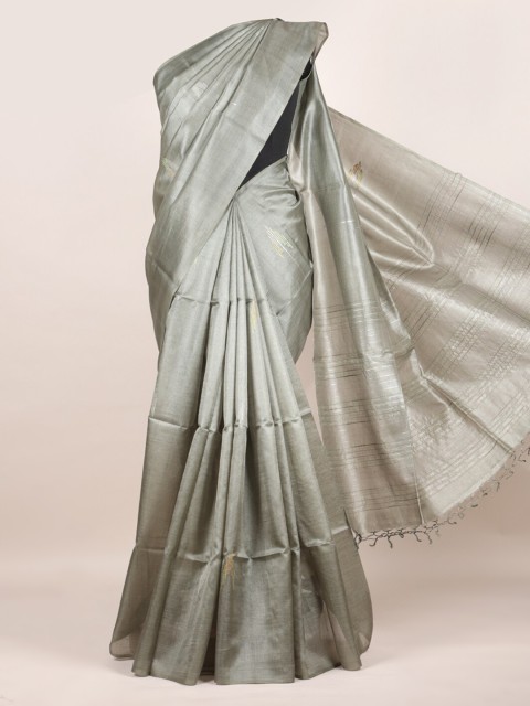

Pothys Grey Pure Silk Saree Tussar