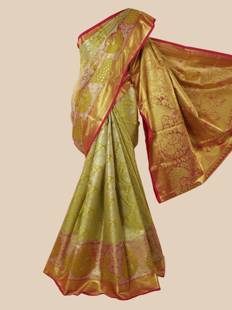 

Pothys Olive Green Ethnic Motifs Zari Pure Silk Saree