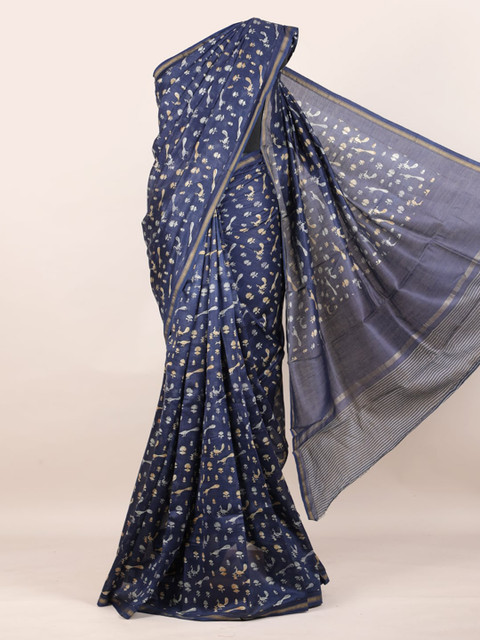 

Pothys Blue & Off-White Pure Cotton Printed Chanderi Saree