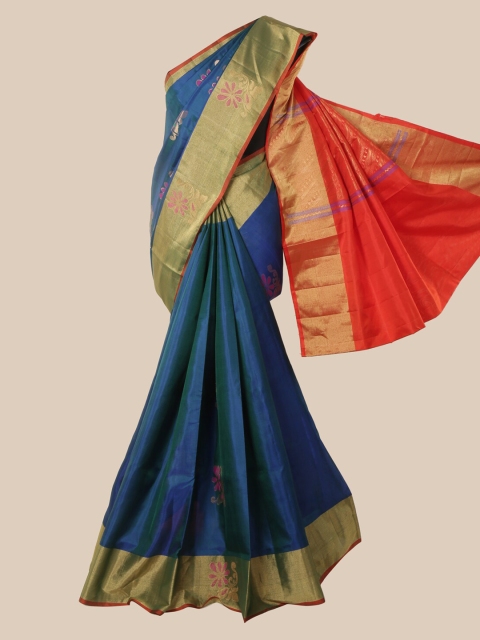 

Pothys Blue Floral Zari Pure Silk Kanjeevaram Saree
