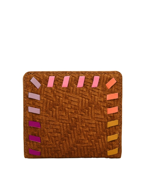 

Fossil Women Tan & Purple Colourblocked Leather Two Fold Wallet
