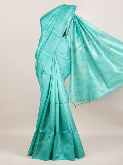 

Pothys Blue Pure Silk Striped Tussar Saree