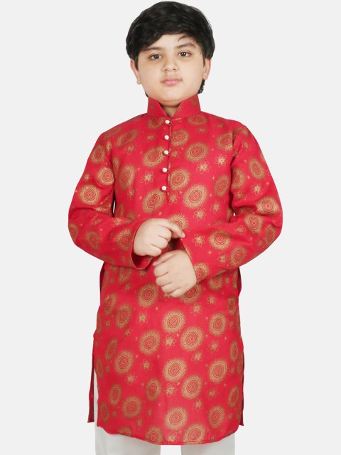 

SG YUVRAJ Boys Maroon & Gold-Toned Floral Kurta