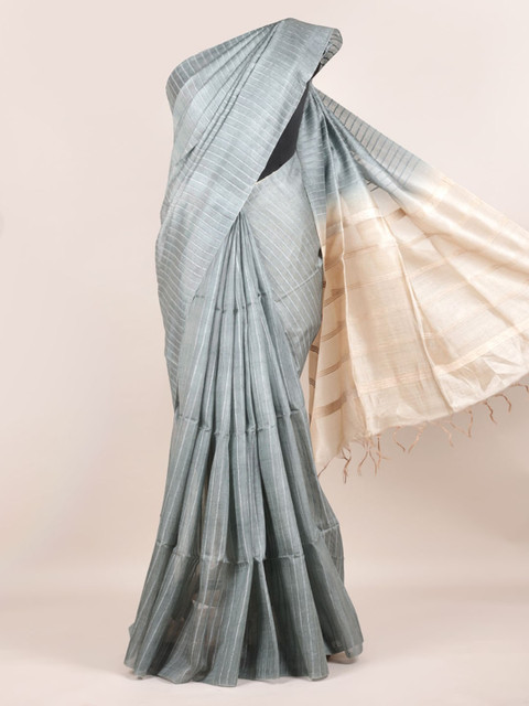 

Pothys Grey Solid Tussar Saree