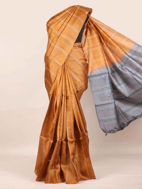 

Pothys Mustard Yellow Striped Pure Silk Saree Tussar