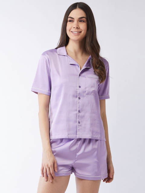

MAGRE Women Lavender & White Solid Night suit