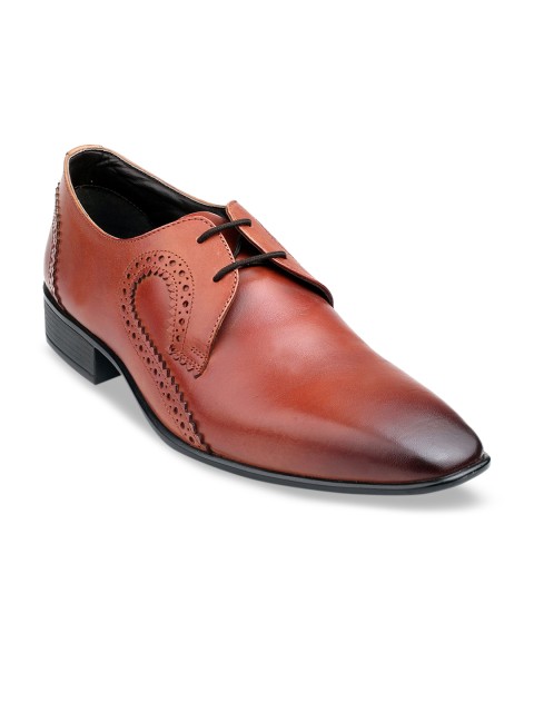 

MISSALI 1932 Men Tan-Brown Textured Genuine Leather Formal Derbys