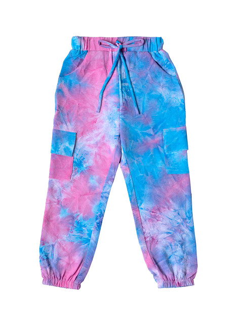 

Hunny Bunny Girls Blue & Pink Tie and Dye Printed Comfort-Fit Joggers