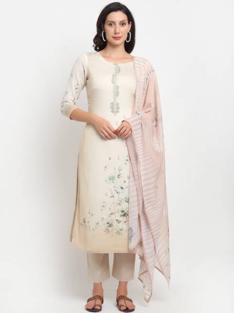 

Stylee LIFESTYLE Cream-Coloured & Beige Cotton Blend Unstitched Dress Material