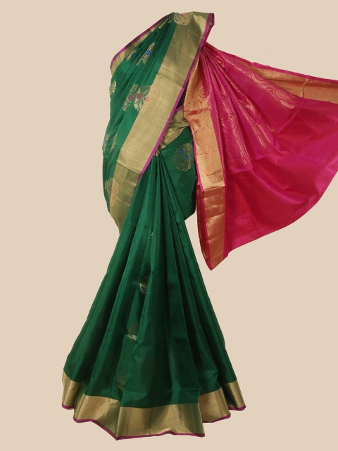 

Pothys Green & Gold-Toned Pure Silk Woven Design Kanjeevaram Saree