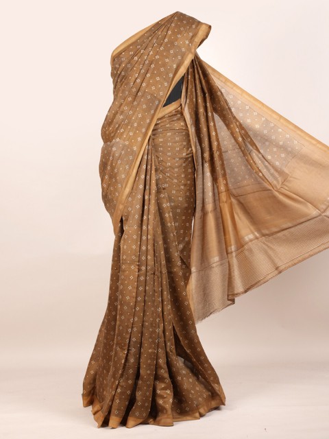 

Pothys Brown Pure Cotton Woven Design Chanderi Saree
