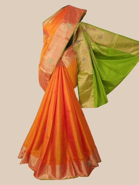 

Pothys Orange & Green Pure Silk Woven Design Kanjeevaram Saree