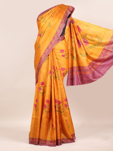 

Pothys Yellow Pure Silk Printed Tussar Saree