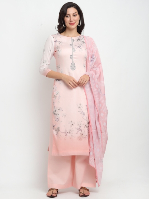 

Stylee LIFESTYLE Peach-Coloured & Grey Cotton Blend Unstitched Dress Material