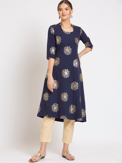 

ALC Creations Women Navy Blue Printed Crepe Kurta