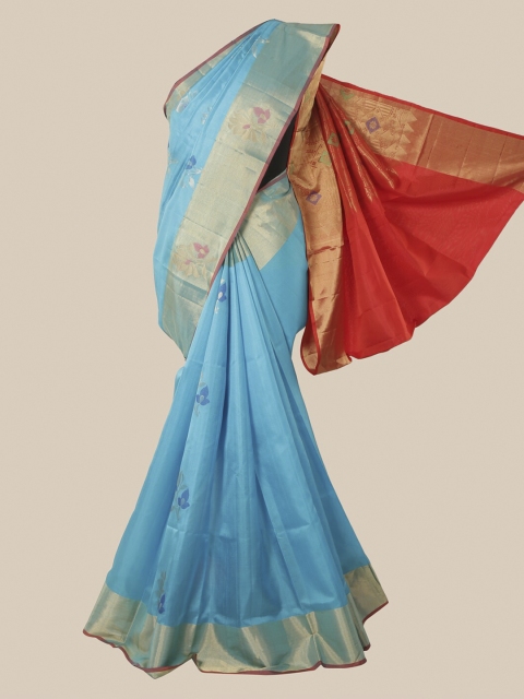 

Pothys Blue Ethnic Motifs Zari Pure Silk Kanjeevaram Saree