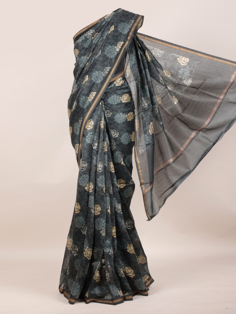 

Pothys Black & Grey Pure Cotton Printed Chanderi Saree