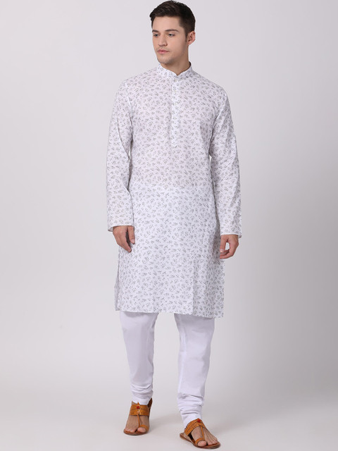

TABARD Men White Floral Printed Kurta