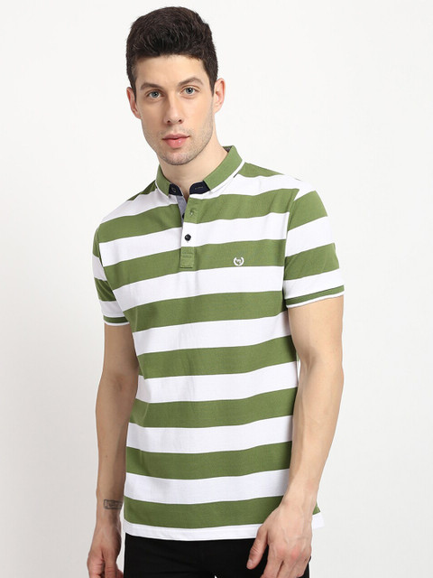 

V2 Value & Variety Men Green Striped Polo Collar T-shirt