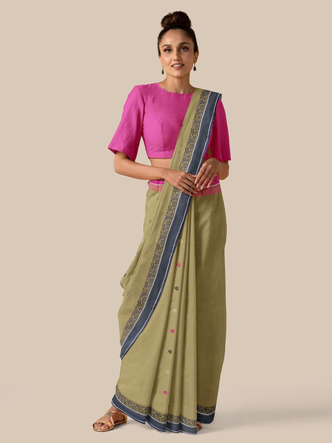 

Taneira Olive Green Woven Design Pure Cotton Saree