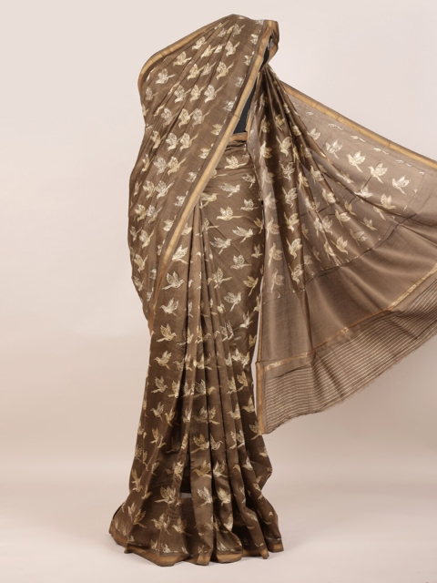 

Pothys Khaki & Off-White Pure Cotton Printed Chanderi Saree