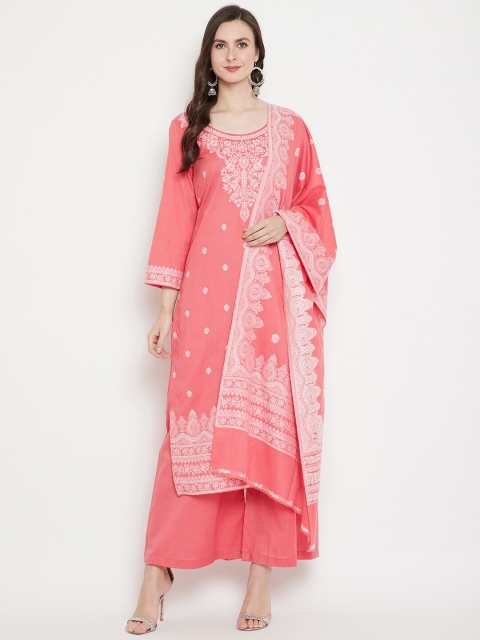 

Safaa Peach-Coloured & White Pure Cotton Woven Design Unstitched Dress Material For Summer
