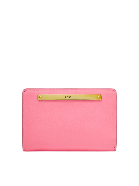 

Fossil Women Pink Solid Leather Two Fold Wallet