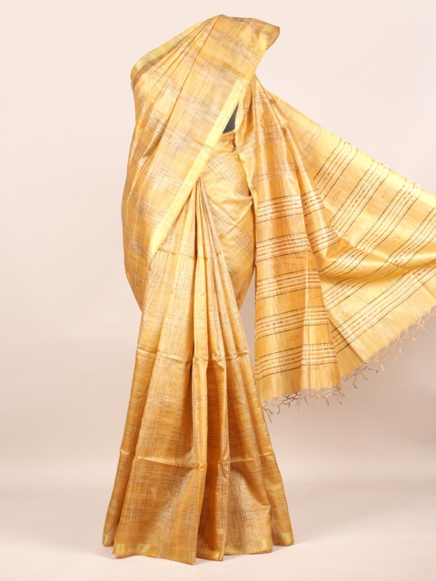 

Pothys Mustard Woven Design Tussar Pure Silk Saree