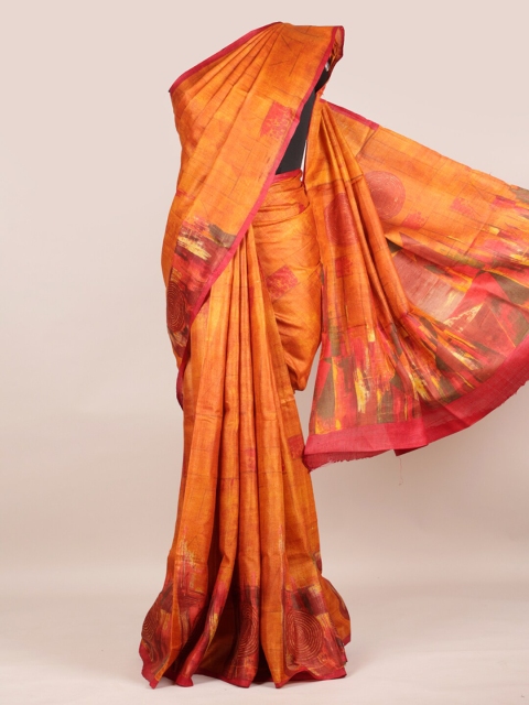 

Pothys Orange Pure Silk Woven Design Tussar Saree